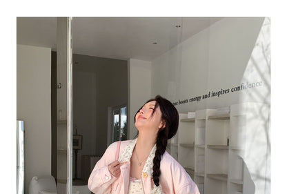 Plus Size Collar Floral Panel Zip Jacket