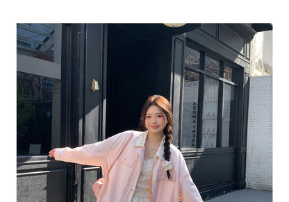 Plus Size Collar Floral Panel Zip Jacket