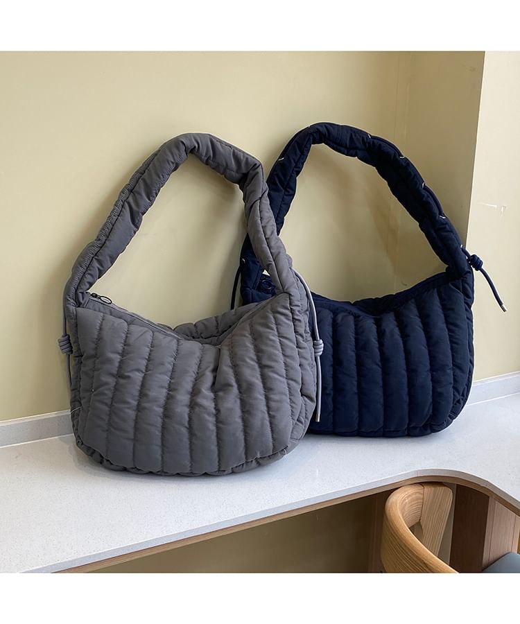 Plain Quilted Zip Shoulder Bag