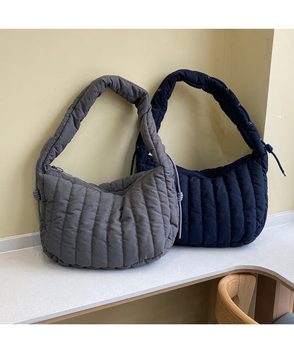 Plain Quilted Zip Shoulder Bag