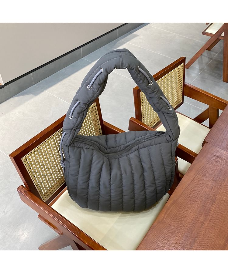 Plain Quilted Zip Shoulder Bag