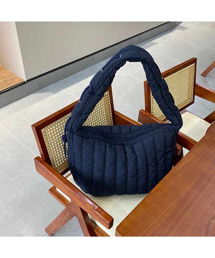 Plain Quilted Zip Shoulder Bag