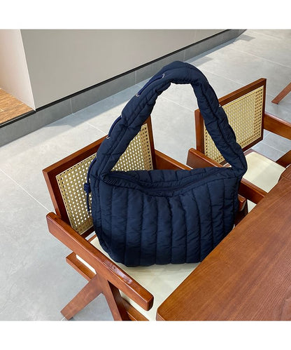 Plain Quilted Zip Shoulder Bag