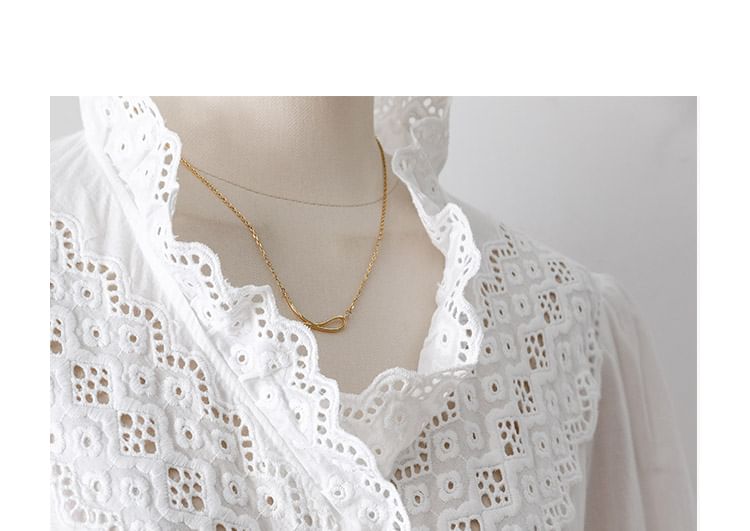 Puff-Sleeve Eyelet Lace V-Neck Blouse
