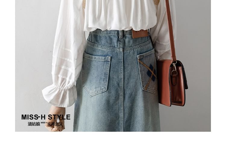 Lace Panel Drawstring Puff-Sleeved Blouse