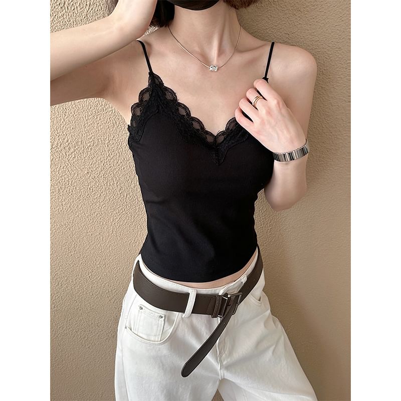 Lace-Trim V-Neck Crop Cami