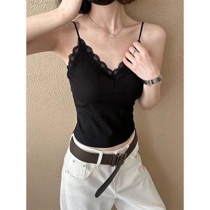 Lace-Trim V-Neck Crop Cami