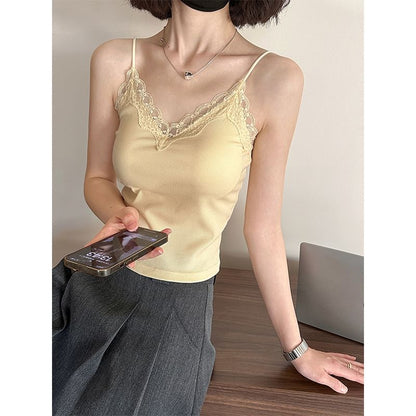 Lace-Trim V-Neck Crop Cami