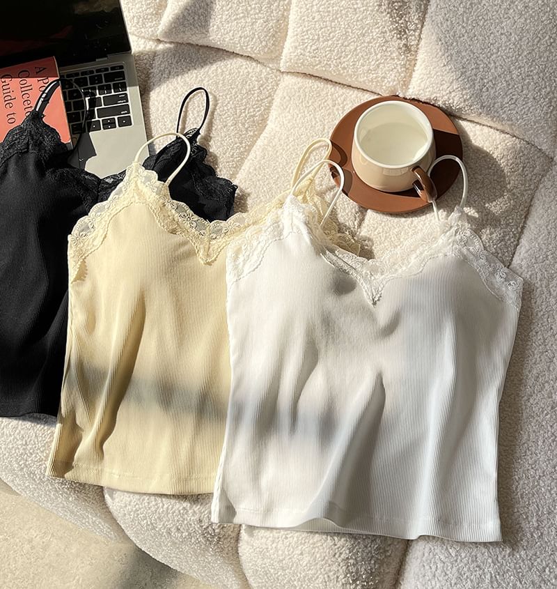 Lace-Trim V-Neck Crop Cami