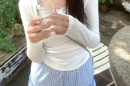 Henley Lace-Trim Tee & Gingham Maxi Skirt Set