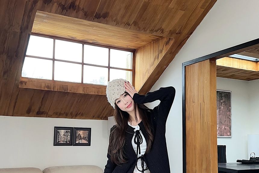 Low Waist Plaid Maxi A-Line Skirt Lace-Up Cardigan