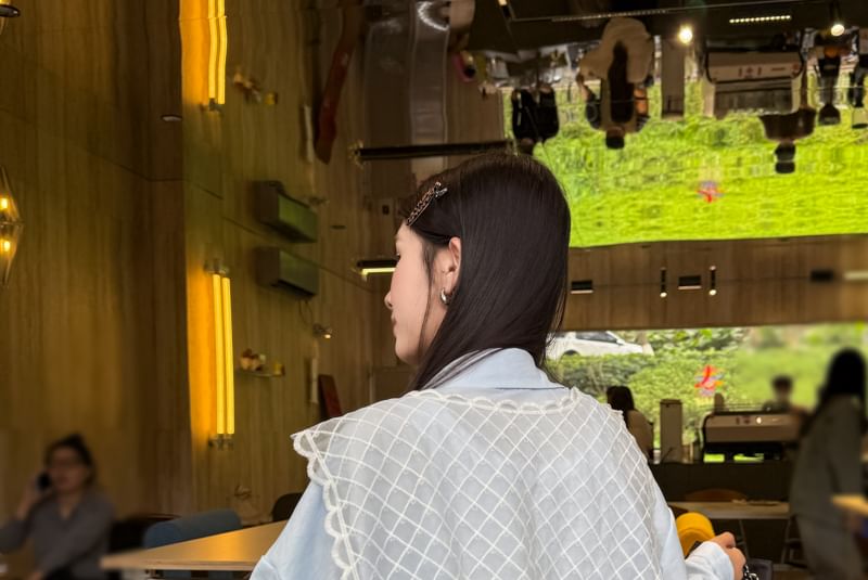 Sailor Collar Plaid Lace Scarf Long-Sleeved Shirt