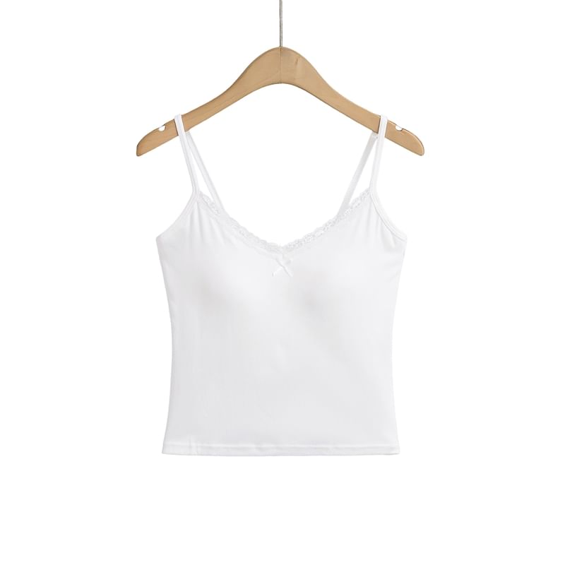 Padded Lace Trim V-Neck Crop Camisole Top