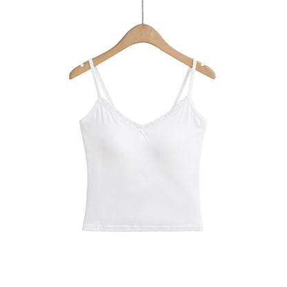 Padded Lace Trim V-Neck Crop Camisole Top