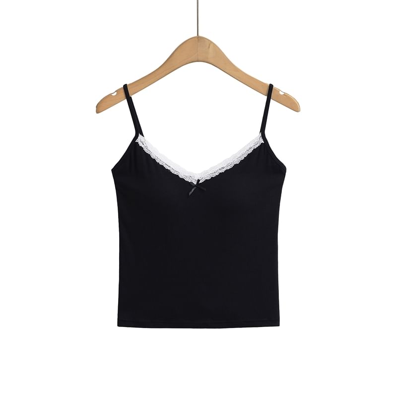 Padded Lace Trim V-Neck Crop Camisole Top