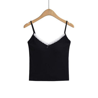 Padded Lace Trim V-Neck Crop Camisole Top