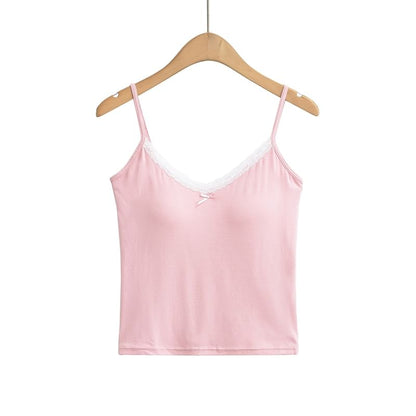 Padded Lace Trim V-Neck Crop Camisole Top
