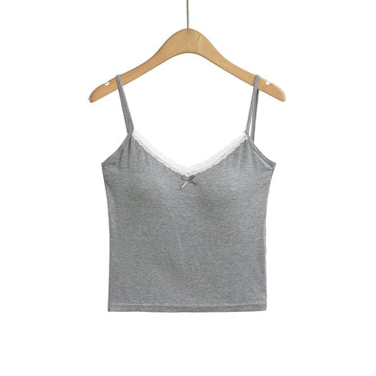 Padded Lace Trim V-Neck Crop Camisole Top
