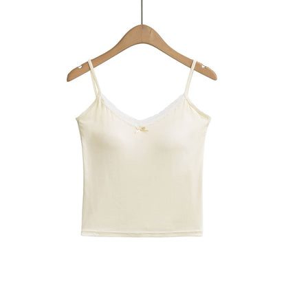 Padded Lace Trim V-Neck Crop Camisole Top