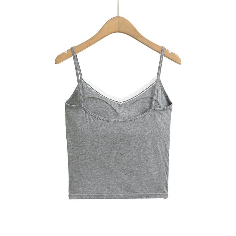 Padded Lace Trim V-Neck Crop Camisole Top