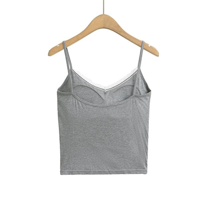Padded Lace Trim V-Neck Crop Camisole Top