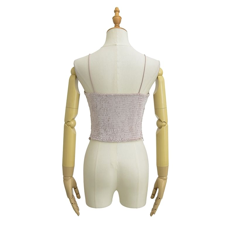 Ruched Velvet Lace Trim V-Neck Crop Camisole