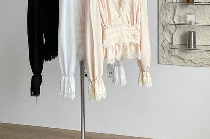 V-Neck Long-Sleeve Lace Ruffle Blouse