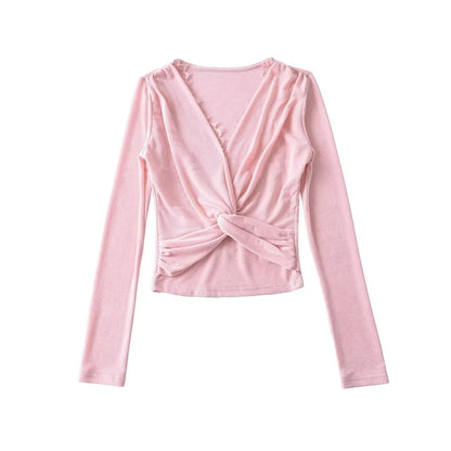 Twist-Front Lace-Trim V-Neck Crop Top