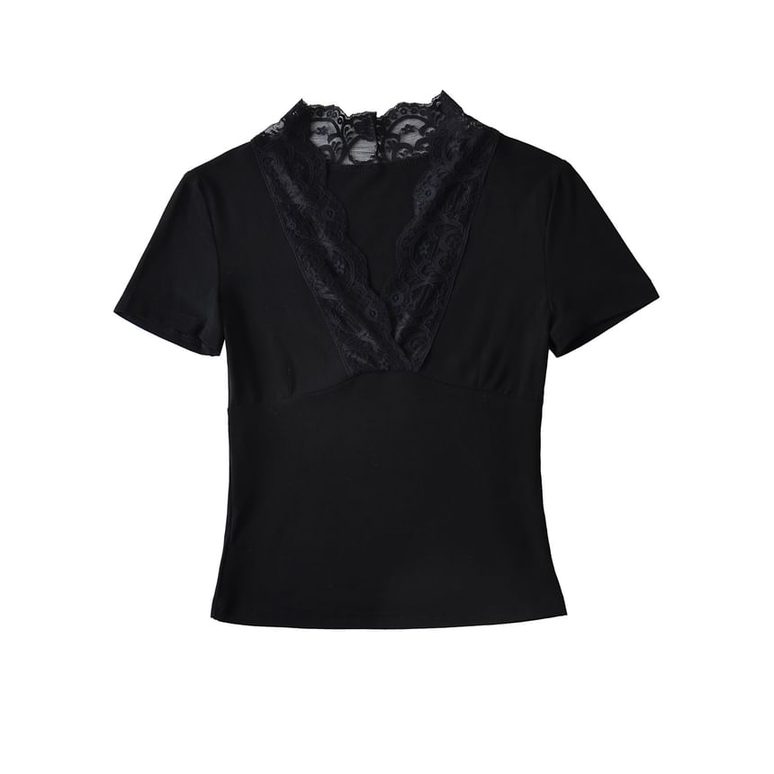 Lace-Trim V-Neck Short-Sleeve Tee