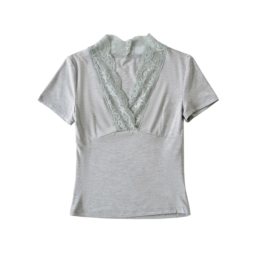 Lace-Trim V-Neck Short-Sleeve Tee