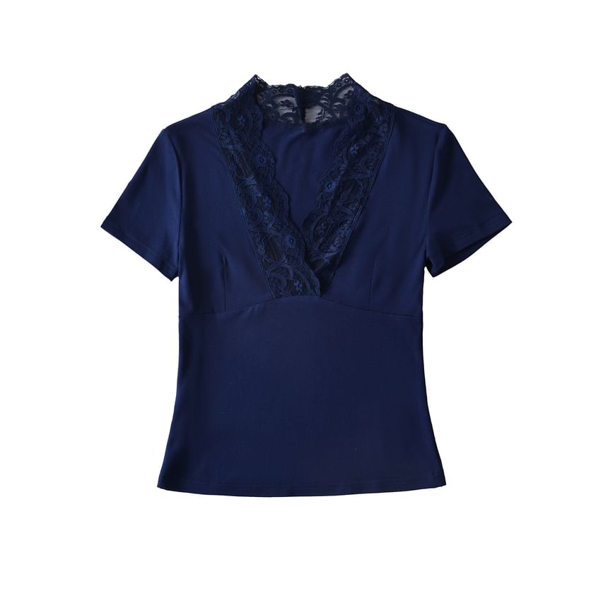 Lace-Trim V-Neck Short-Sleeve Tee