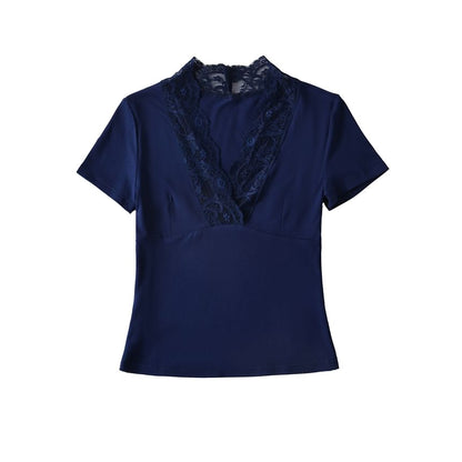 Lace-Trim V-Neck Short-Sleeve Tee