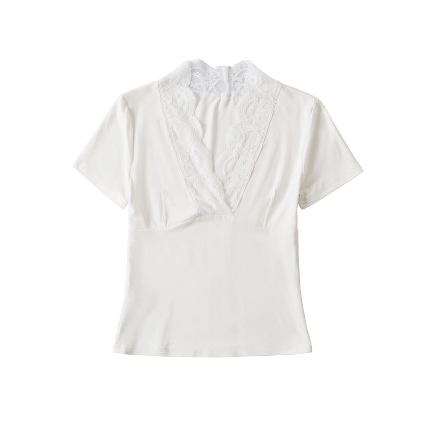 Lace-Trim V-Neck Short-Sleeve Tee