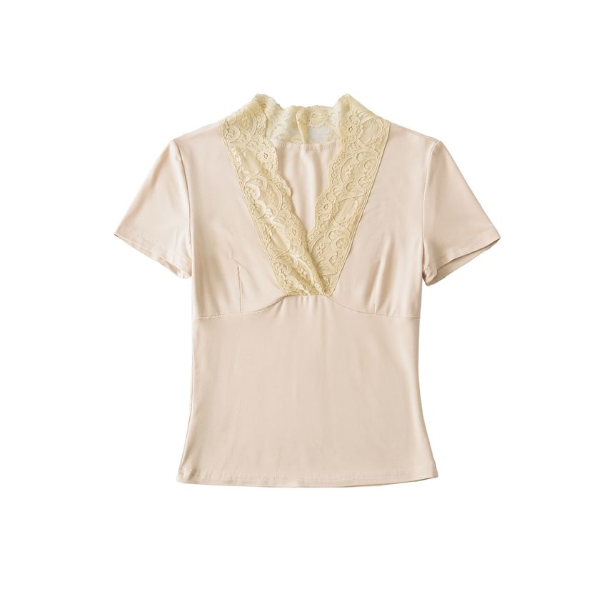 Lace-Trim V-Neck Short-Sleeve Tee