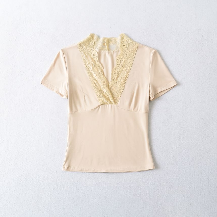 Lace-Trim V-Neck Short-Sleeve Tee