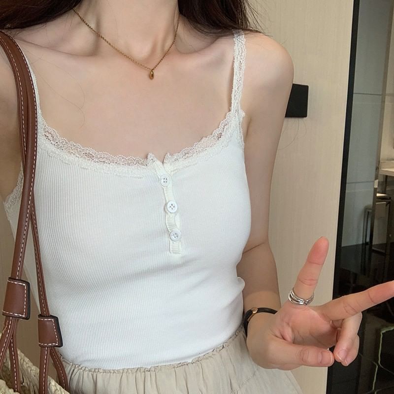 Henley Padded Lace-Trim Cami