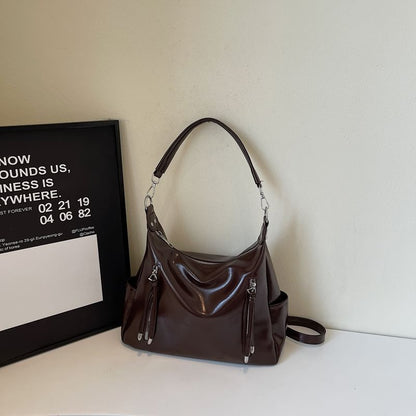 Zip Panel Faux Leather Shoulder Bag