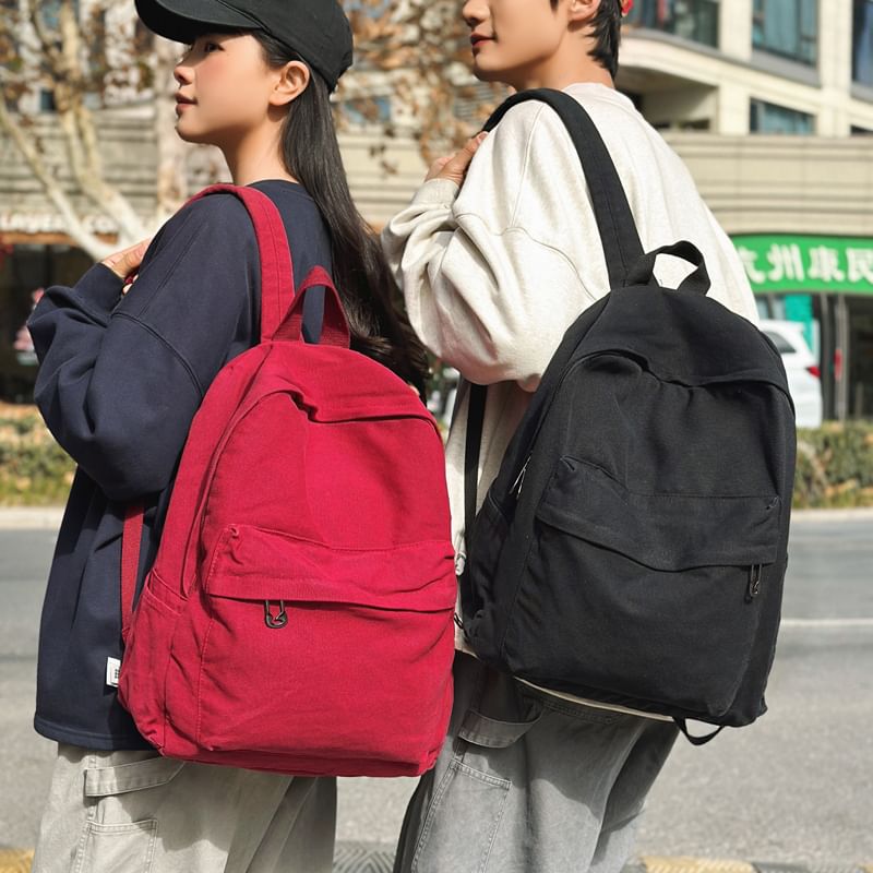 Plain Washed Canvas Backpack