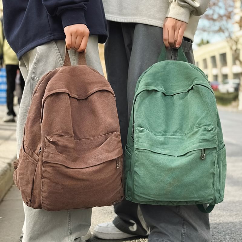 Plain Washed Canvas Backpack