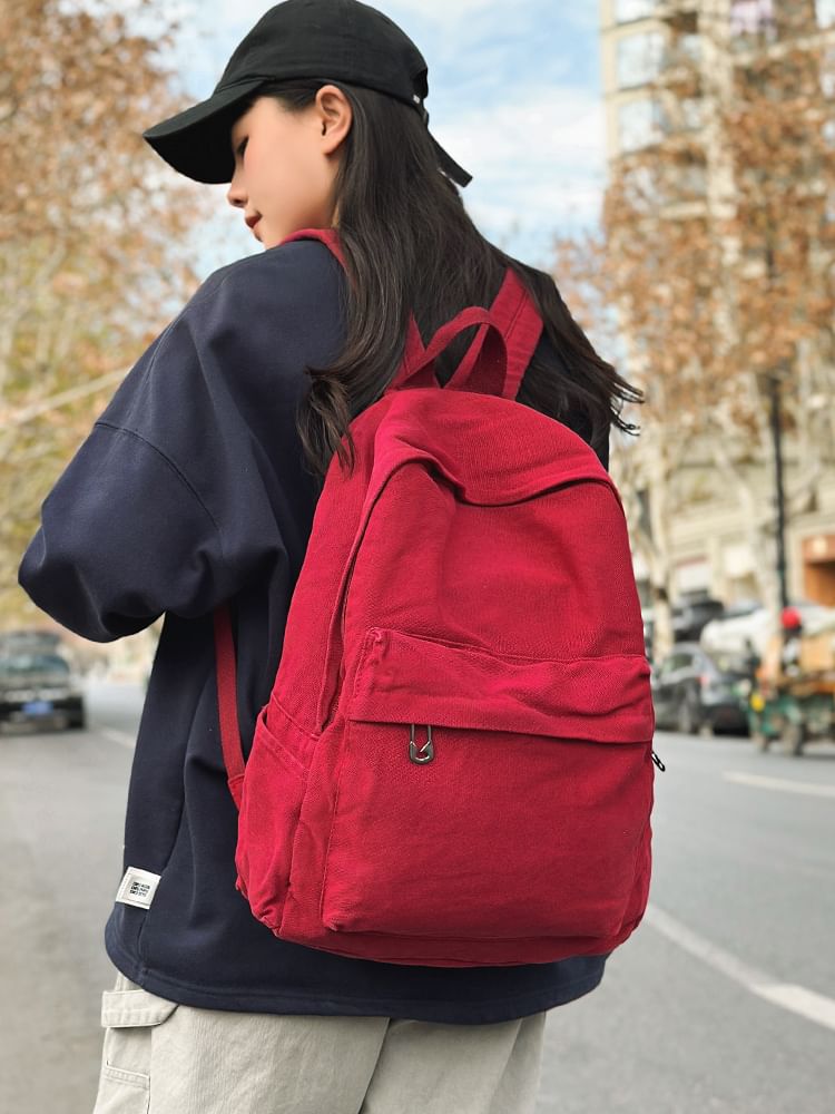 Plain Washed Canvas Backpack