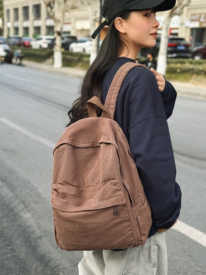 Plain Washed Canvas Backpack