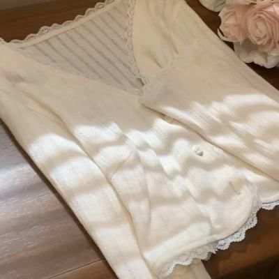 Halter V-Neck Bow Accent Studded Open Back Lace Mini A-Line Dress / Plain Button-Up Crop Cardigan