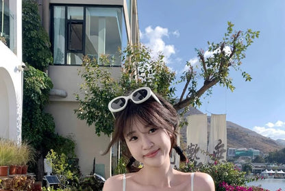 Spaghetti Strap V-Neck Plain Lace Panel Layered Mini A-Line Dress / High Waist Maxi A-Line Skirt