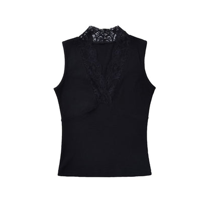 V-Neck Lace Trim Sleeveless Crop Top