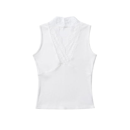 V-Neck Lace Trim Sleeveless Crop Top