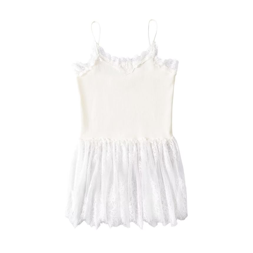 Off Shoulder Knit Top Lace Panel Camisole Set