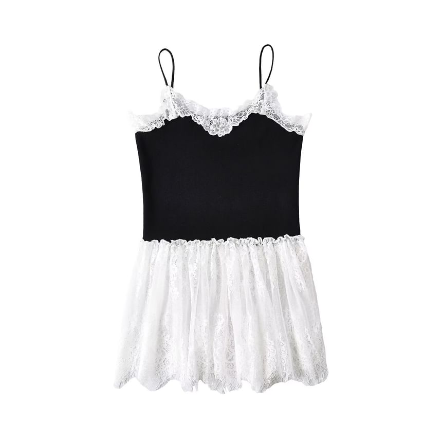 Off Shoulder Knit Top Lace Panel Camisole Set