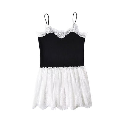 Off Shoulder Knit Top Lace Panel Camisole Set