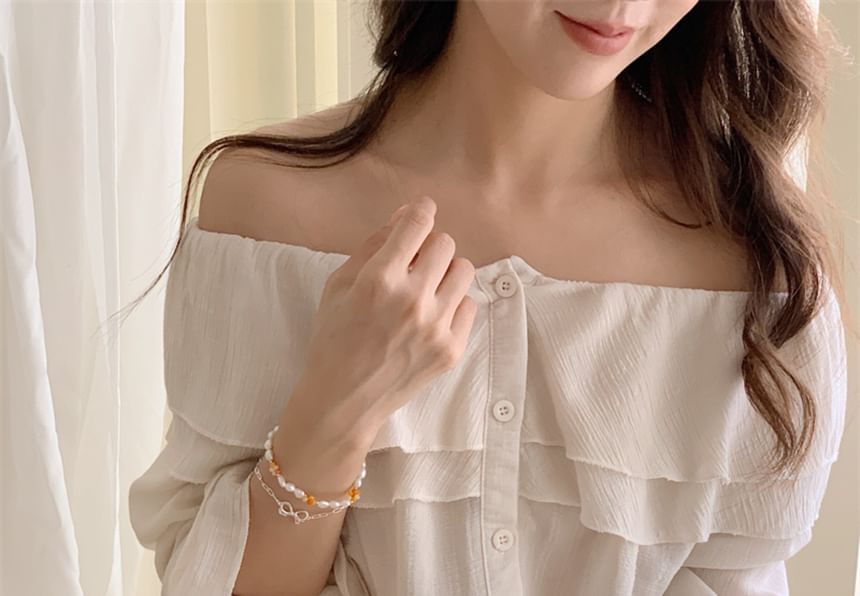 Sterling Bow Pearl Beaded Bracelet Natural / Silver 925