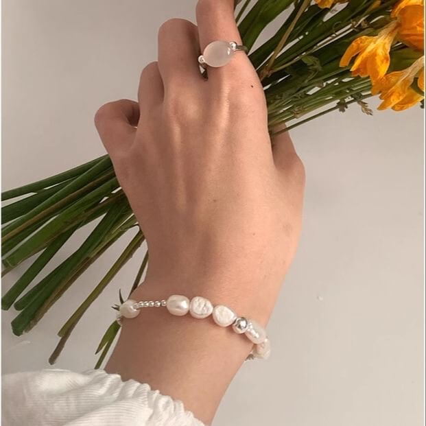 925 Sterling Bracelet Silver Pearl Beaded Faux